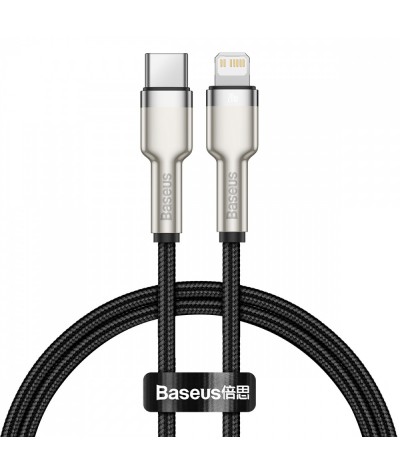 Короткий кабель Baseus Cafule Metal Type-C to Lightning Power Delivery 20W (0.25m) Черный